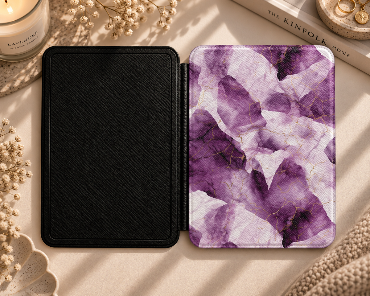 Amethyst marble Kindle case in vegan leather — view 4