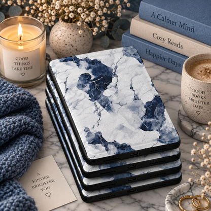 Navy marble Kindle case in vegan leather — view 3
