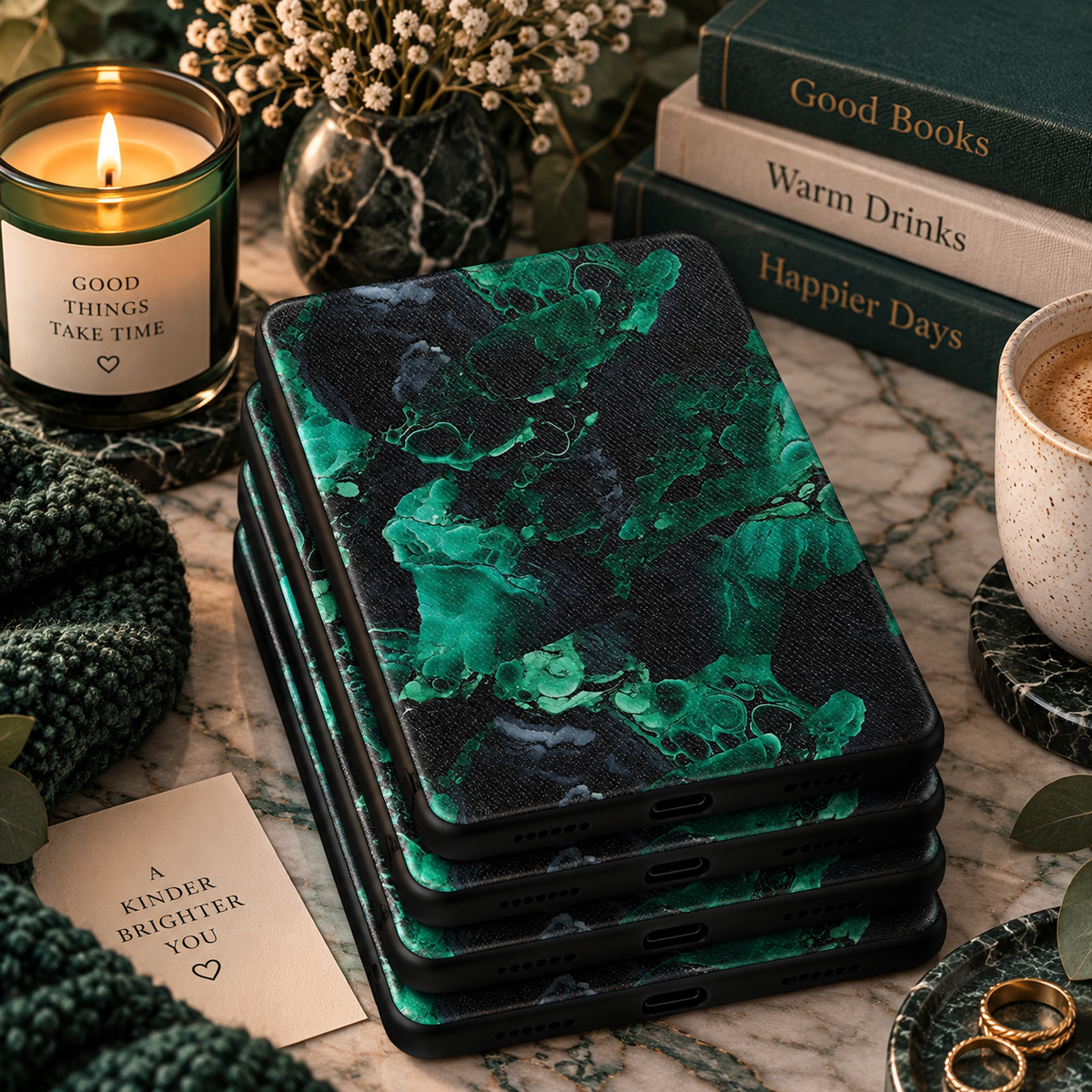 Malachite Kindle case in vegan leather — view 4
