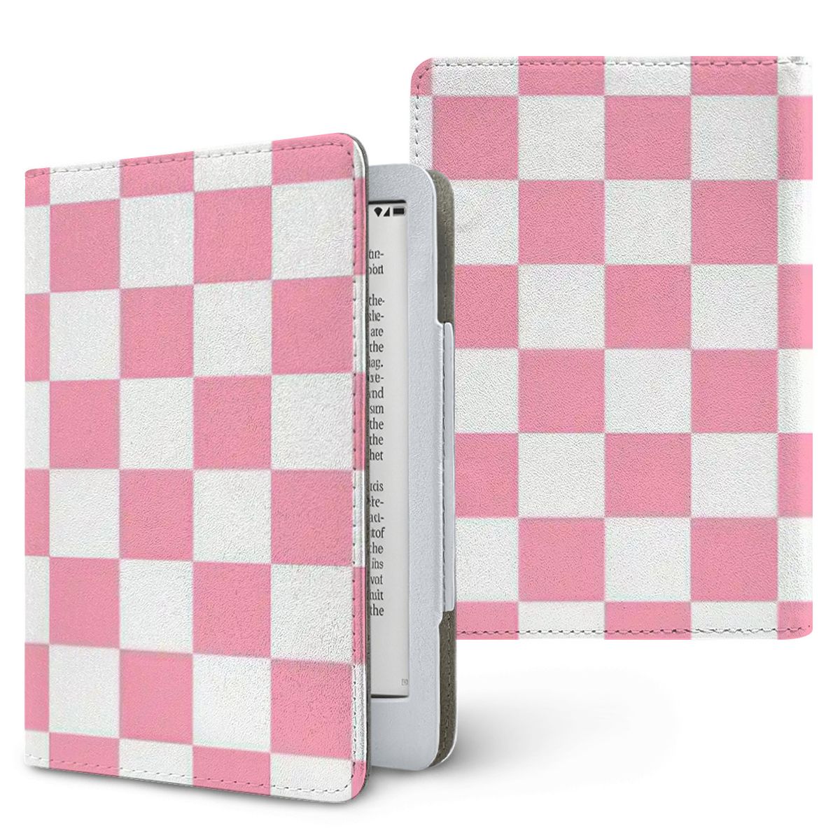 Rose & White Checkerboard Kindle case, printed front and back, fits Kindle Paperwhite 6.8 and 7 inch and Colorsoft