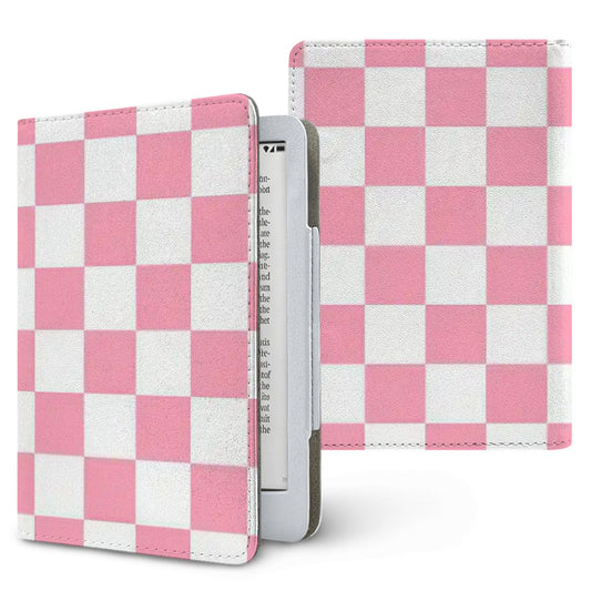 Rose & White Checkerboard Kindle case, printed front and back, fits Kindle Paperwhite 6.8 and 7 inch and Colorsoft