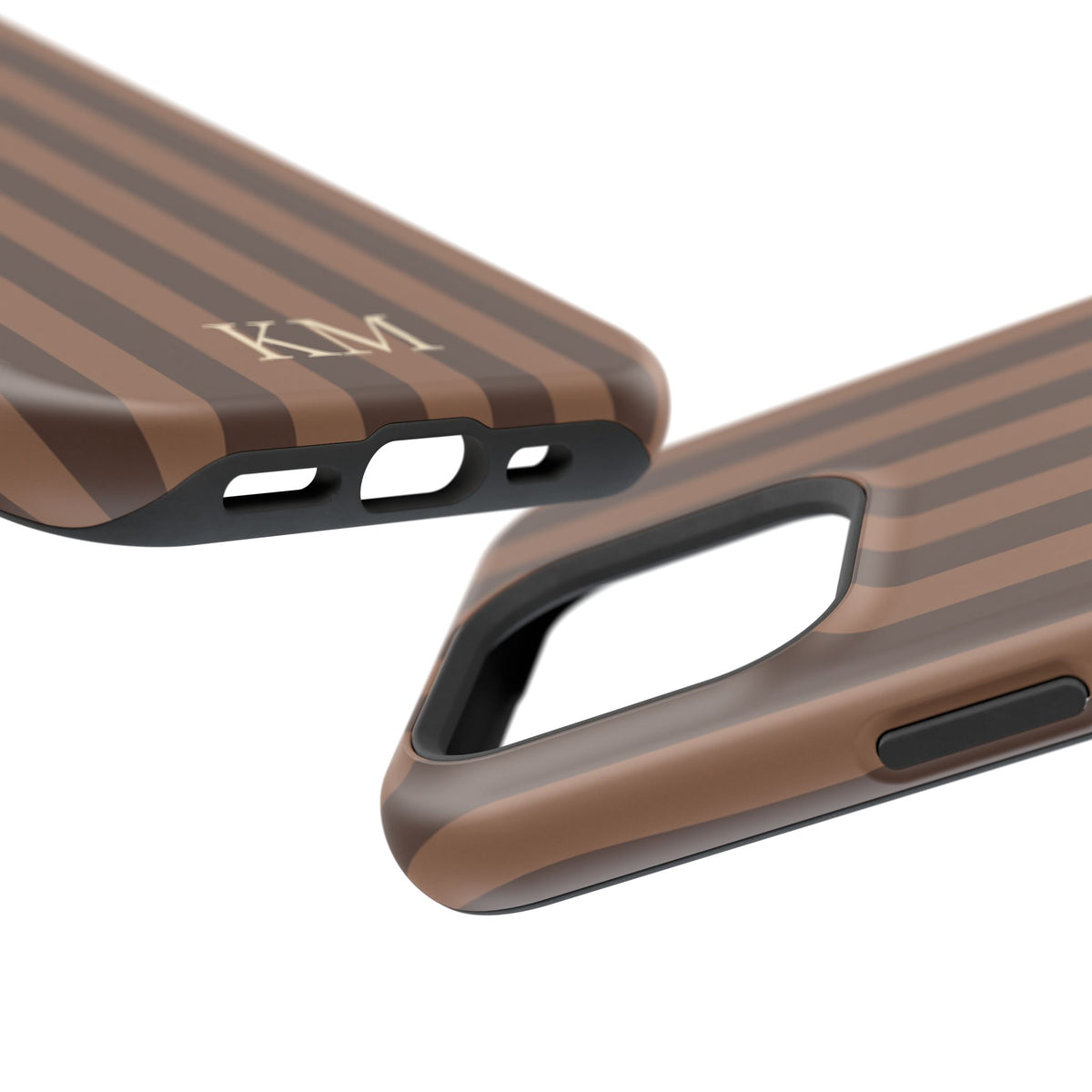 Brown Stripe Initials MagSafe case for iPhone 15