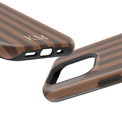 Brown Stripe Initials MagSafe case for iPhone 15