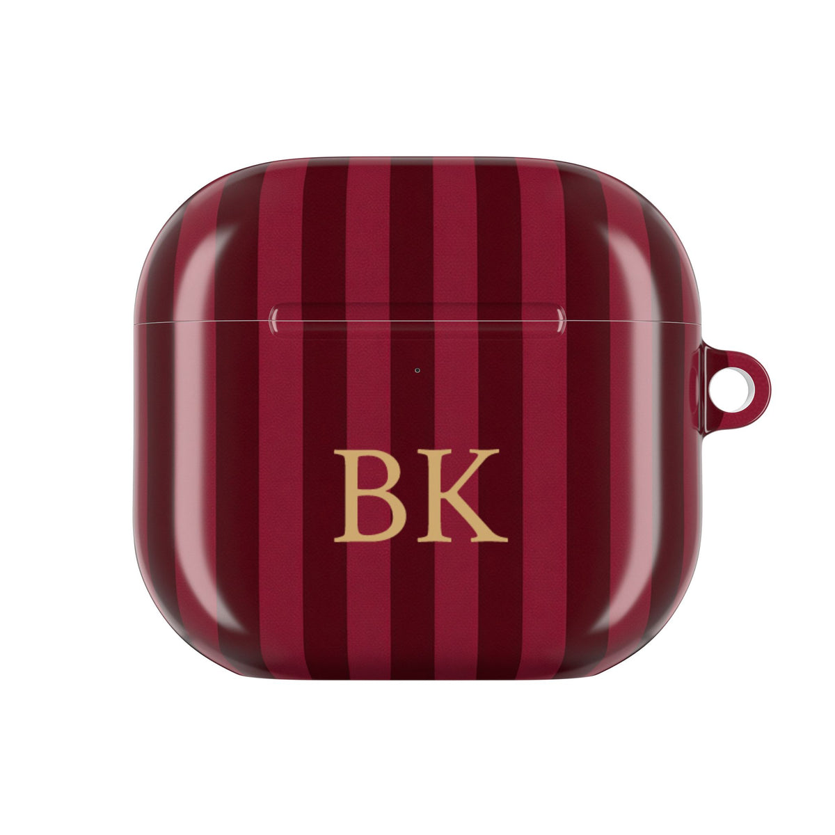Burgundy and wine striped AirPods case with custom initials — Case Noir