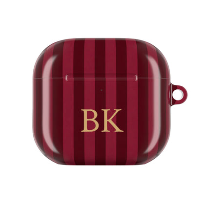 Burgundy and wine striped AirPods case with custom initials — Case Noir