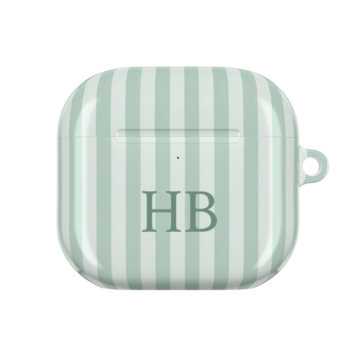 Sage and mint striped AirPods case with custom initials — Case Noir