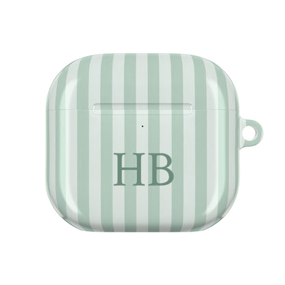 Sage and mint striped AirPods case with custom initials — Case Noir