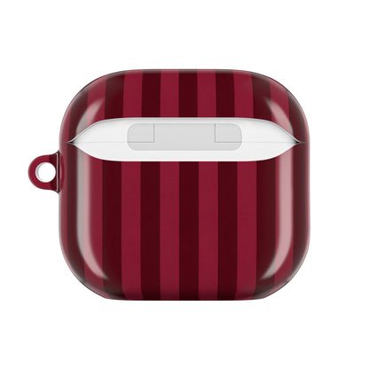 Burgundy and wine stripe AirPods case — back view with charging cutout