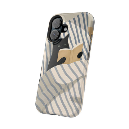 Cat and book phone case in hand