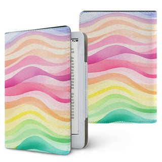 Rainbow Wave Kindle case — watercolor rainbow, printed front and back