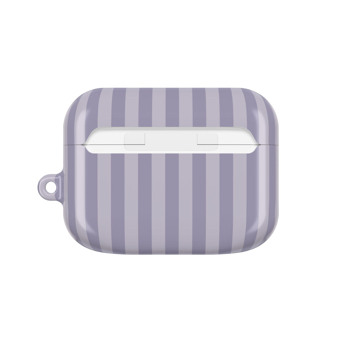 Lilac Stripe AirPods case — back view with full-wrap stripe print