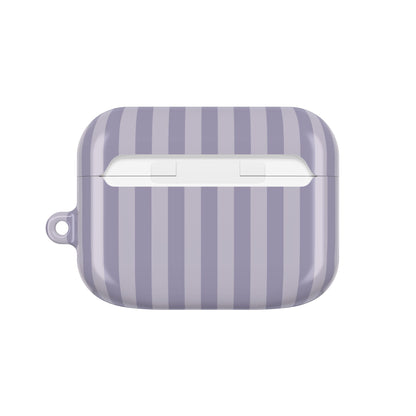 Lilac Stripe AirPods case — back view with full-wrap stripe print