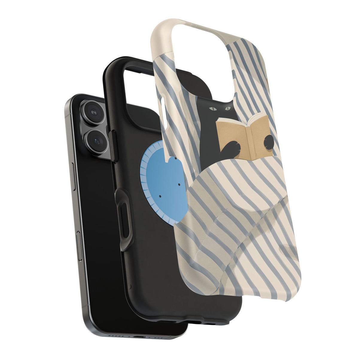 Reading Cat in Bed MagSafe case, matte finish detail