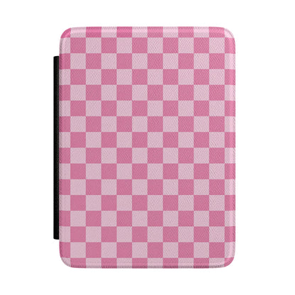 Oversized pink buffalo check Kindle case — Coquette Reader gift for her