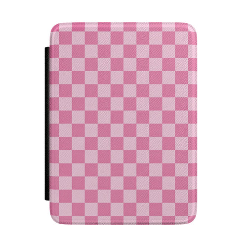 Oversized pink buffalo check Kindle case — Coquette Reader gift for her