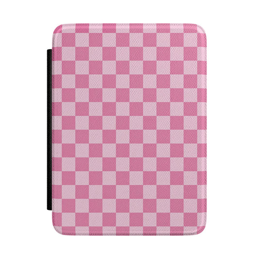 Oversized pink buffalo check Kindle case — Coquette Reader gift for her