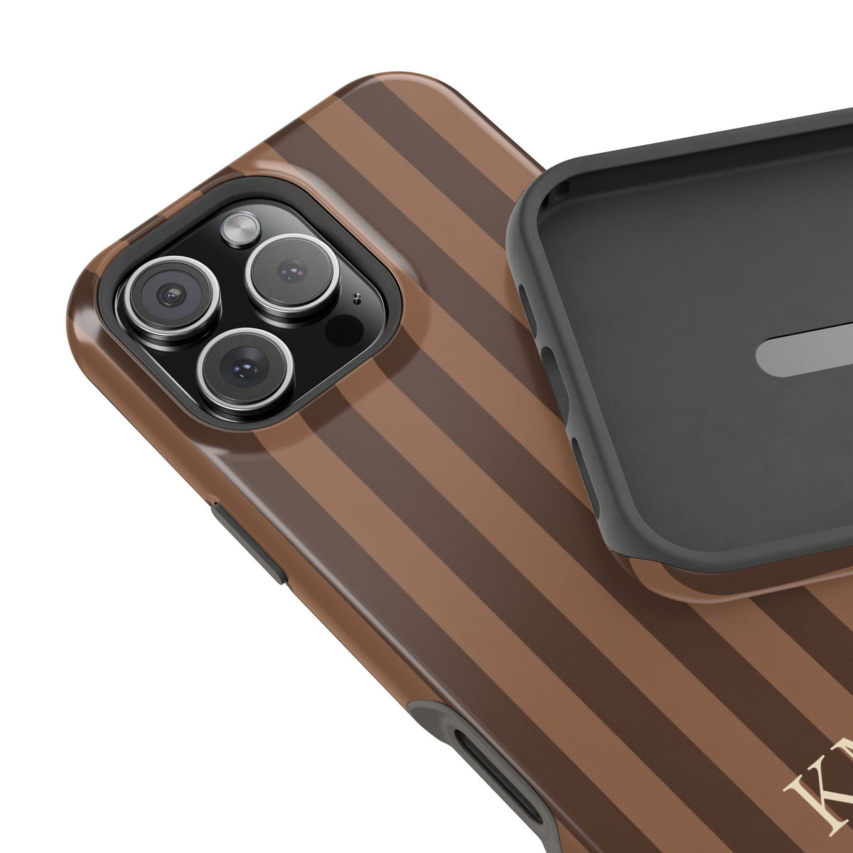 Brown Stripe Initials personalized phone case, Case Noir