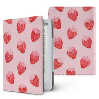 Watercolor Strawberry Kindle case, printed front and back, fits Kindle Paperwhite 6.8 and 7 inch and Colorsoft