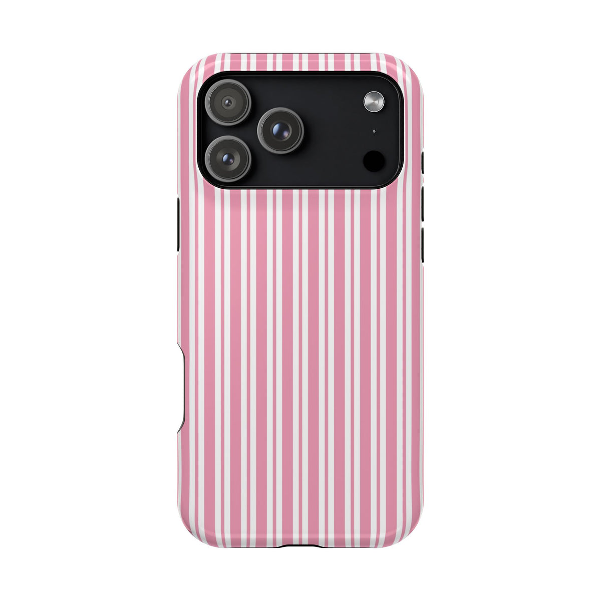 Bubblegum pink stripe phone case in hand