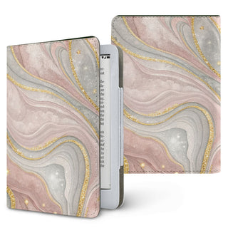 Rose Quartz Marble Kindle case — blush & gold, printed front and back