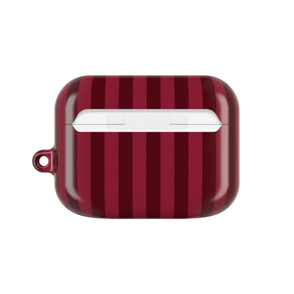 Burgundy Stripe AirPods case — back view with full-wrap stripe print