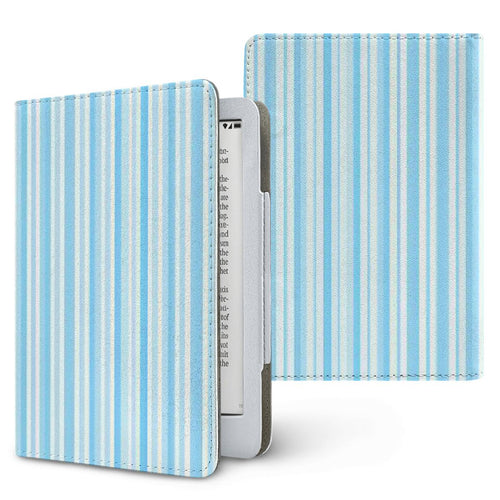 Blue Ticking Stripe Kindle case, printed front and back, fits Kindle Paperwhite 6.8 and 7 inch and Colorsoft