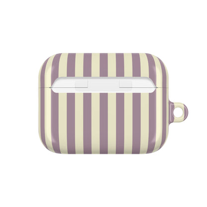 Mauve Stripe AirPods case — back view with full-wrap stripe print