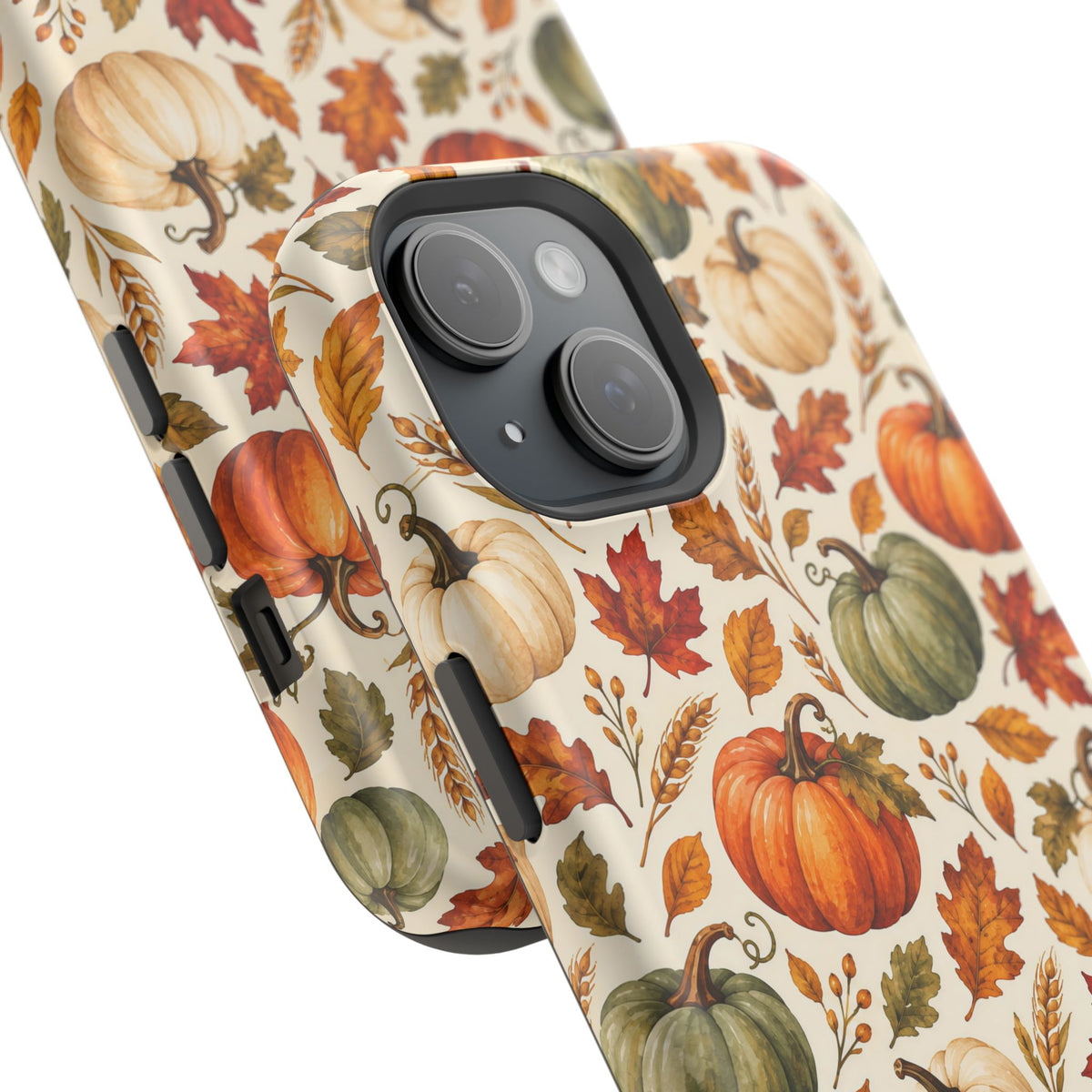 Fall leaf and wheat print MagSafe case in rust, gold and olive