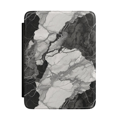 Black and white marble Kindle case — high-contrast veined stone on vegan leather