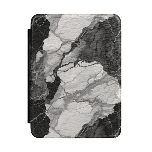 Black and white marble Kindle case — high-contrast veined stone on vegan leather