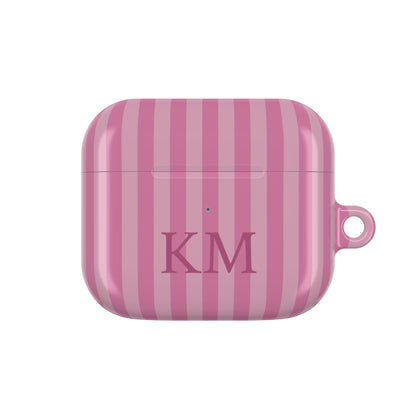 Pink Stripe monogram AirPods case — compact case shape with initials