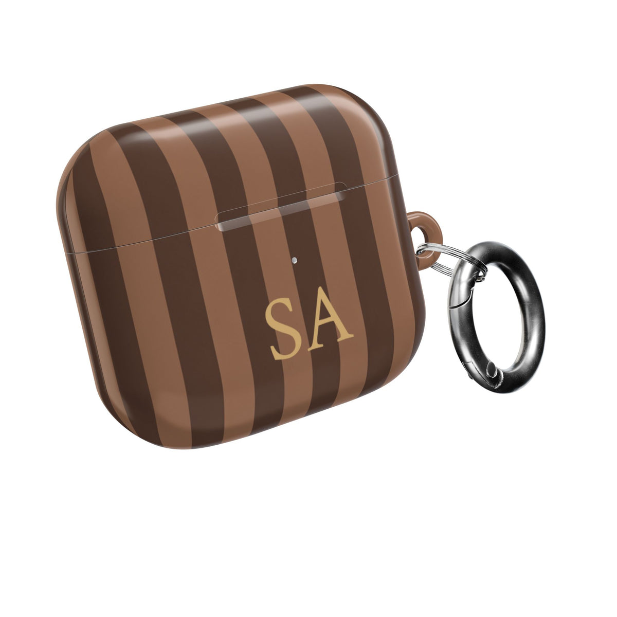Mocha Stripe monogram AirPods case with carabiner clip — Case Noir