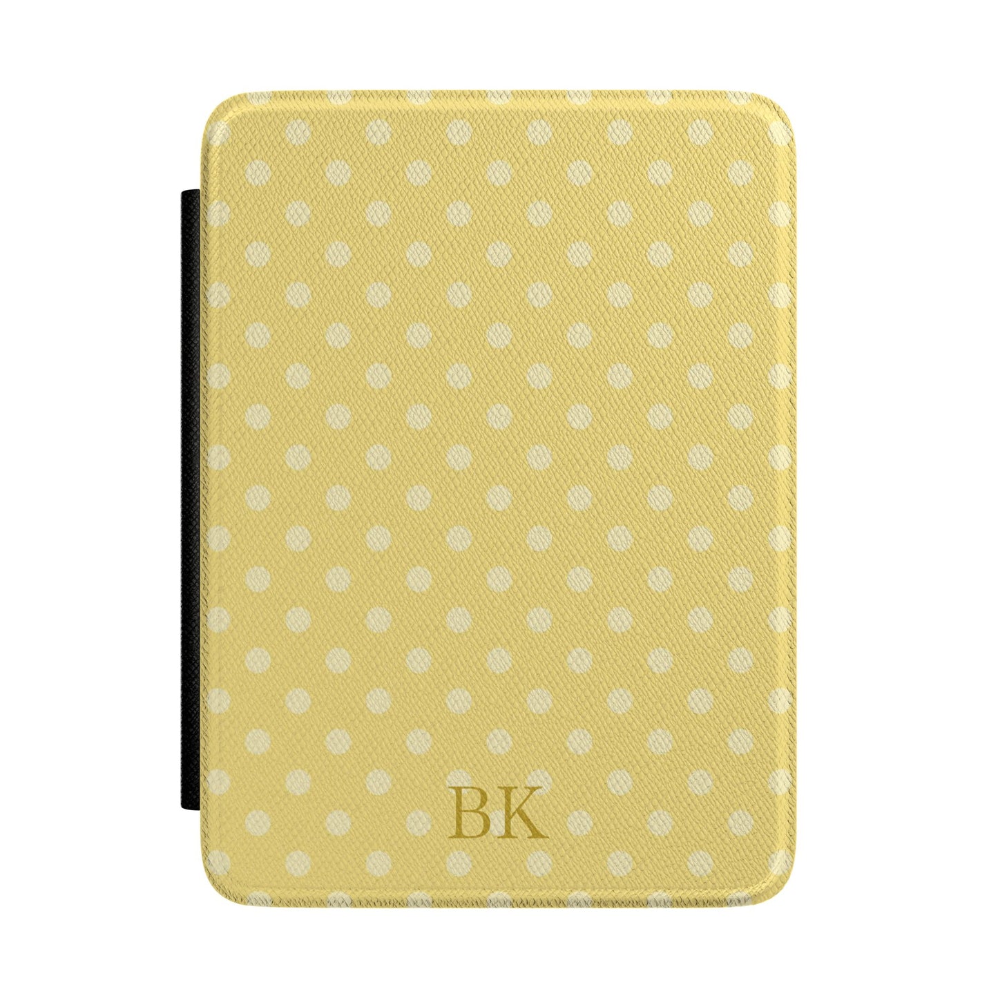 Personalized yellow polka dot Kindle case with debossed initials — Coquette custom gift for her