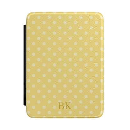 Personalized yellow polka dot Kindle case with debossed initials — Coquette custom gift for her
