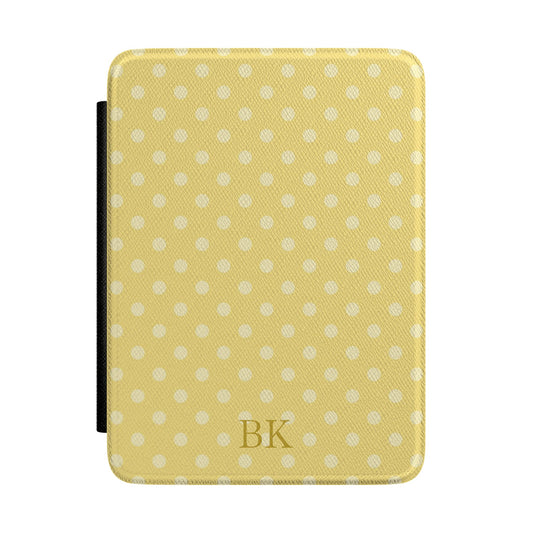 Personalized yellow polka dot Kindle case with debossed initials — Coquette custom gift for her