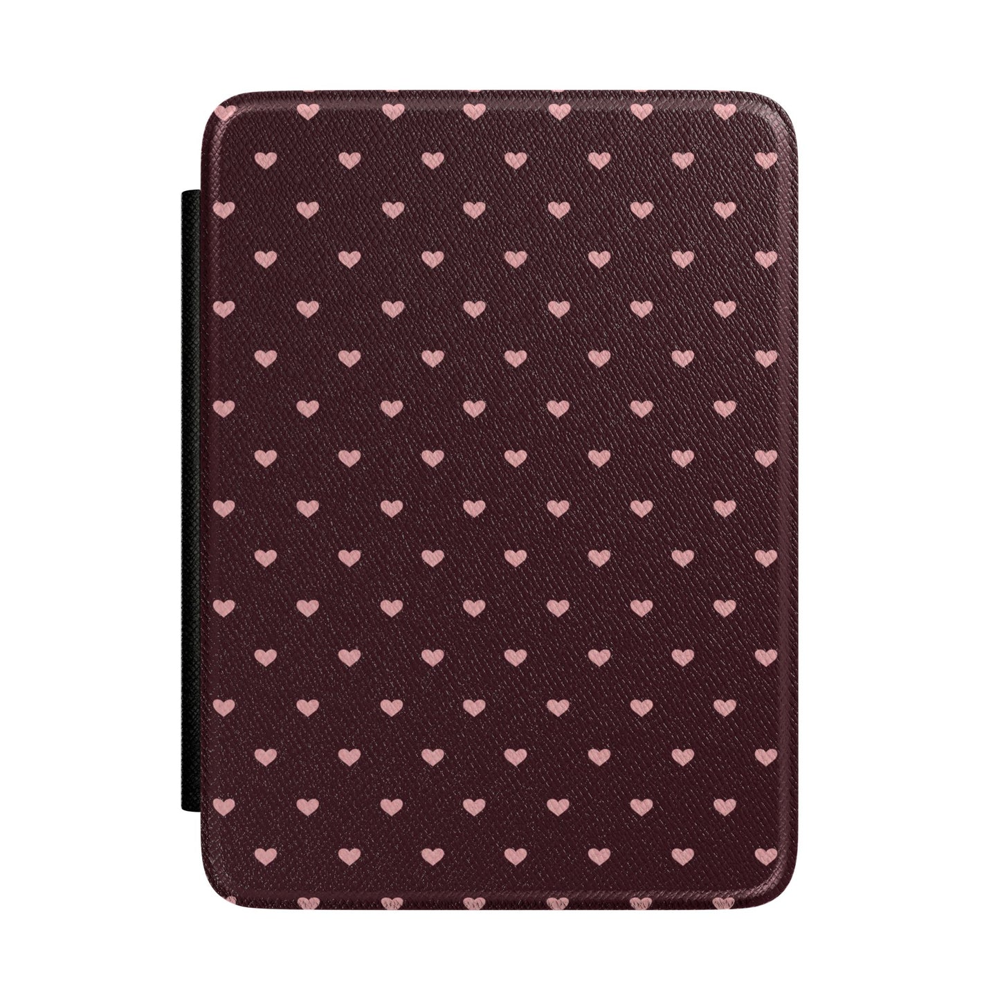 Dusty pink hearts Kindle case on wine burgundy — Coquette Reader gift for her