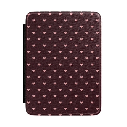 Dusty pink hearts Kindle case on wine burgundy — Coquette Reader gift for her