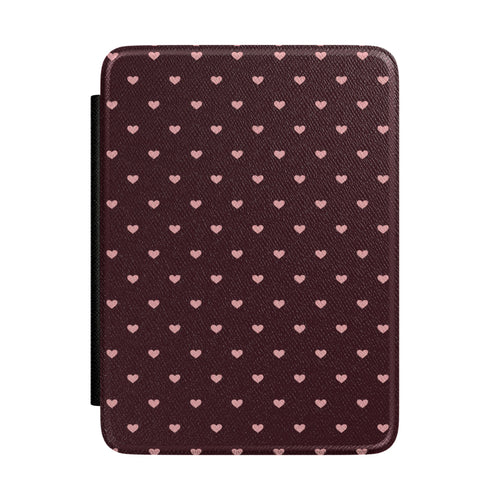 Dusty pink hearts Kindle case on wine burgundy — Coquette Reader gift for her