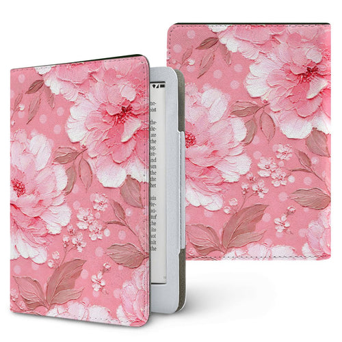 Pink Peony Polka Dot Kindle case — pink floral, printed front and back
