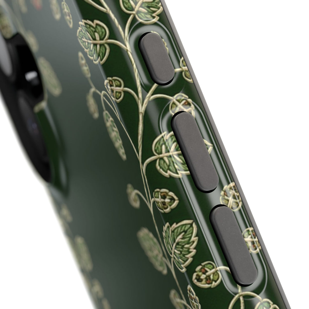 Botanical wreath iPhone case framing the camera cutout