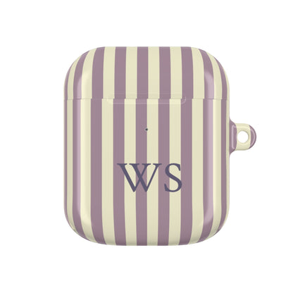Mauve Stripe monogram case for AirPods 1st & 2nd Gen — custom initials