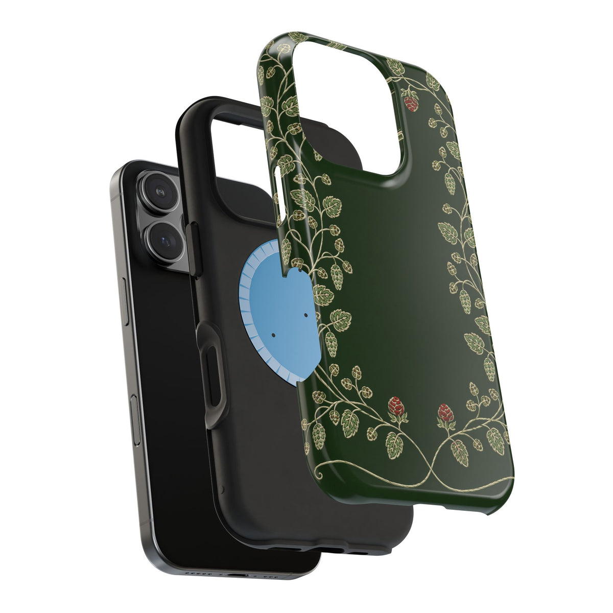 Green botanical MagSafe case on a neutral background