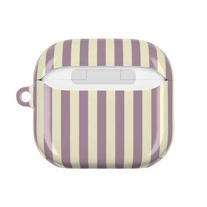 Mauve and cream stripe AirPods case — back view with charging cutout