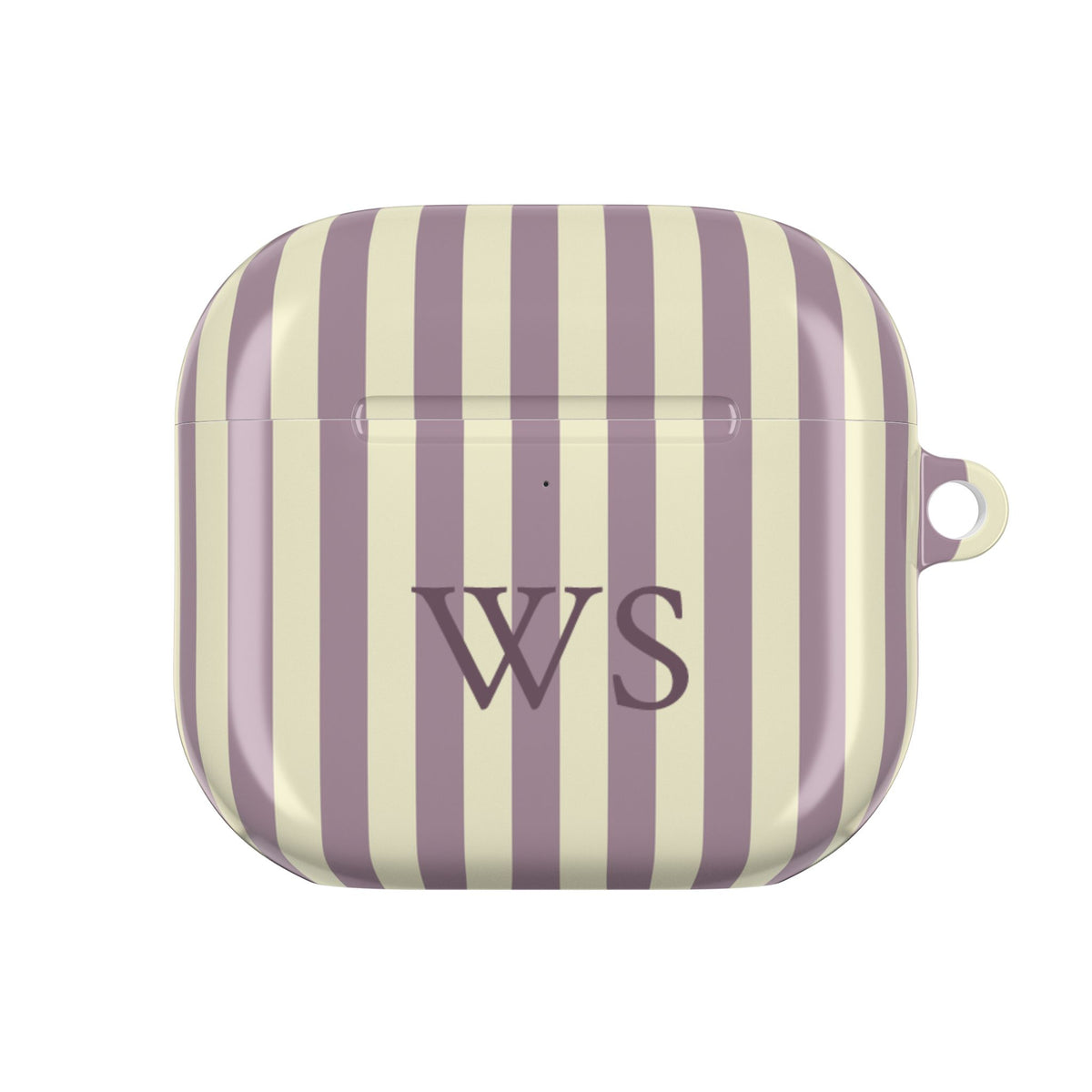 Mauve and cream striped AirPods case with custom initials — Case Noir