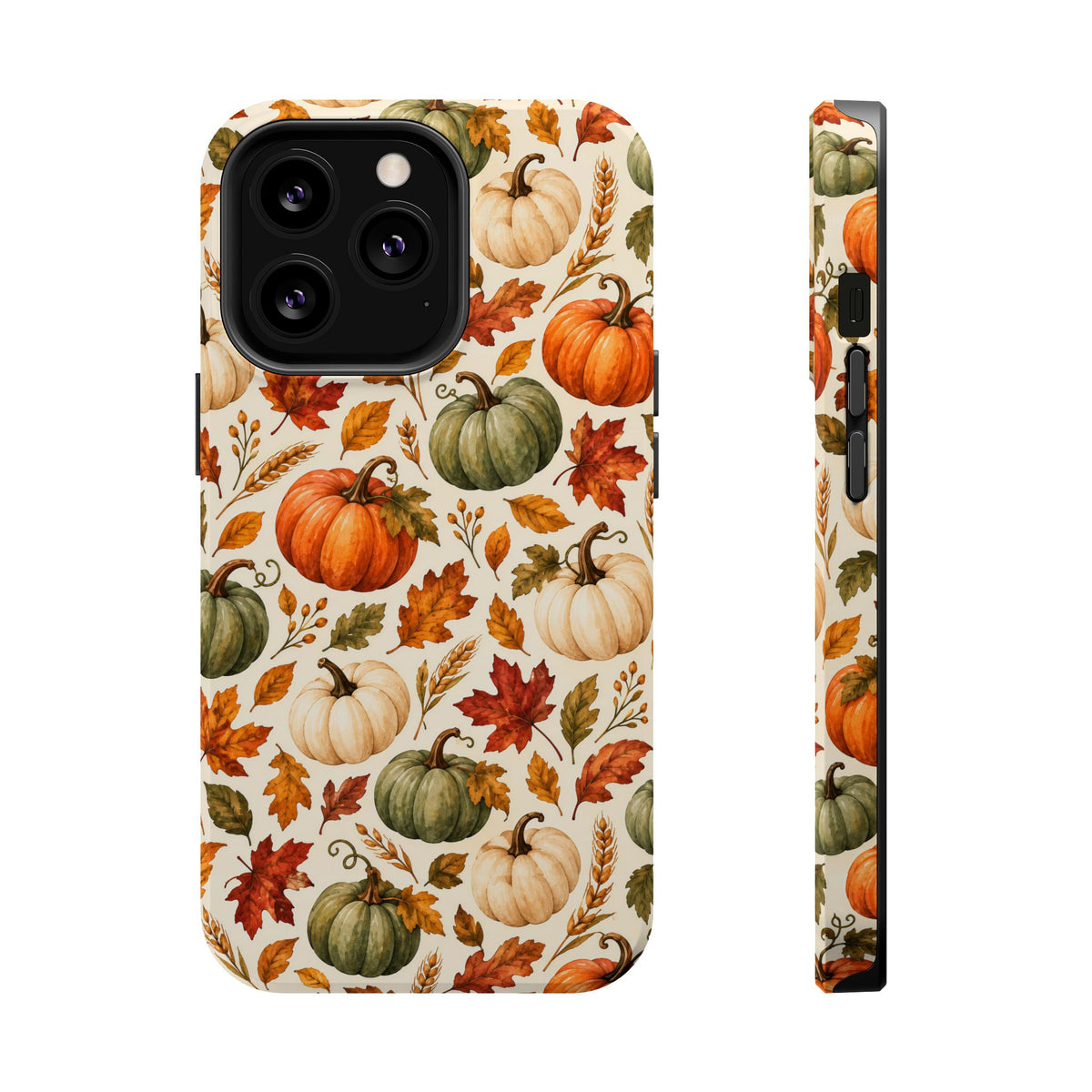 Cream pumpkin print iPhone case with raised screen lip