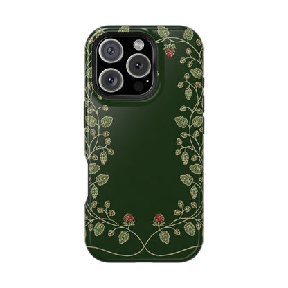 Hop cones and leaves wreath print on a MagSafe phone case