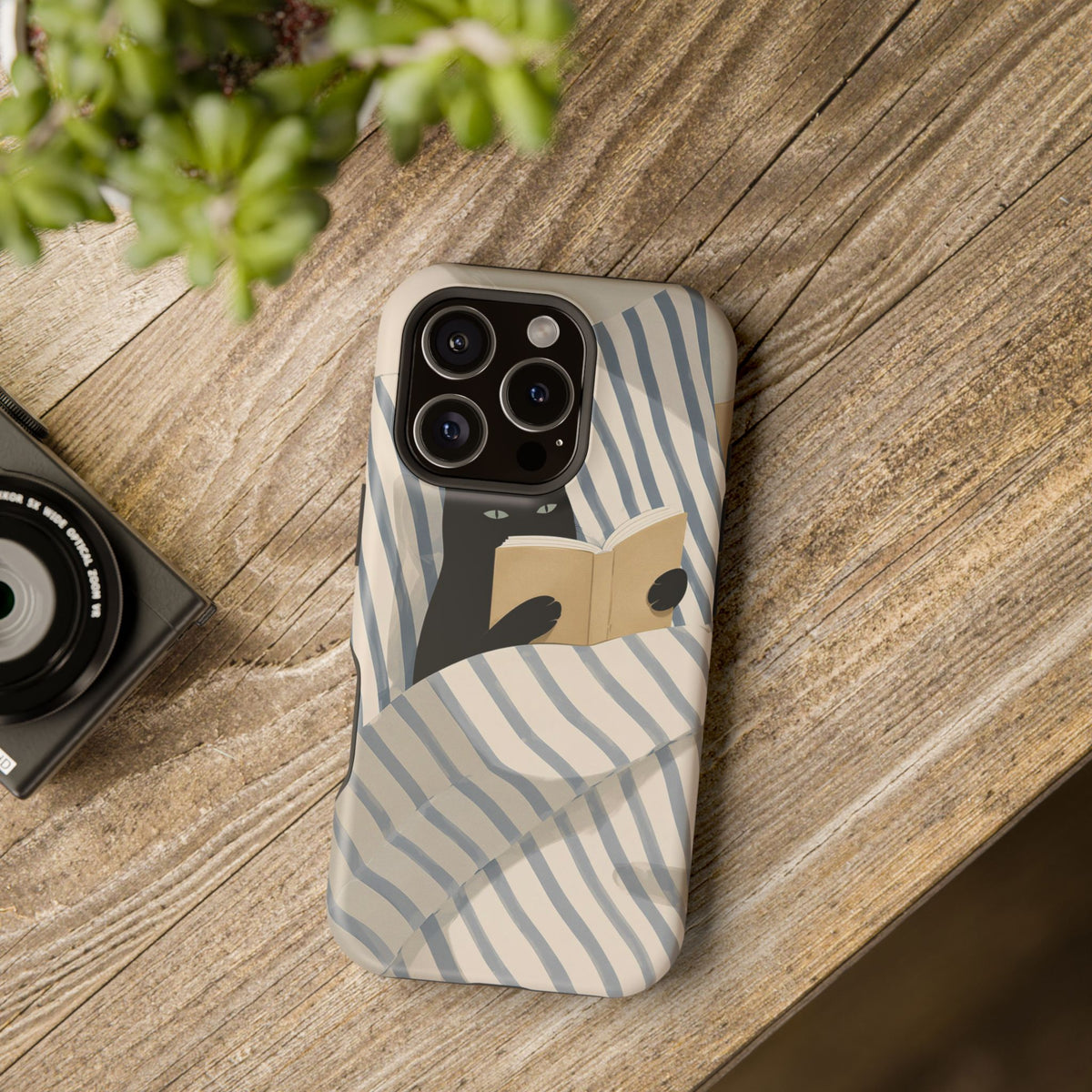Black cat phone case standing upright
