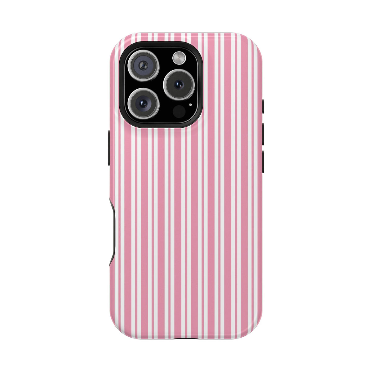 Candy stripe phone case with fine pinstripes on the white bands
