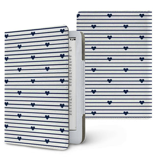 Navy Stripe Hearts Kindle case, printed front and back, fits Kindle Paperwhite 6.8 and 7 inch and Colorsoft