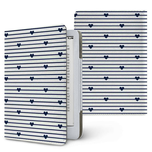 Navy Stripe Hearts Kindle case, printed front and back, fits Kindle Paperwhite 6.8 and 7 inch and Colorsoft